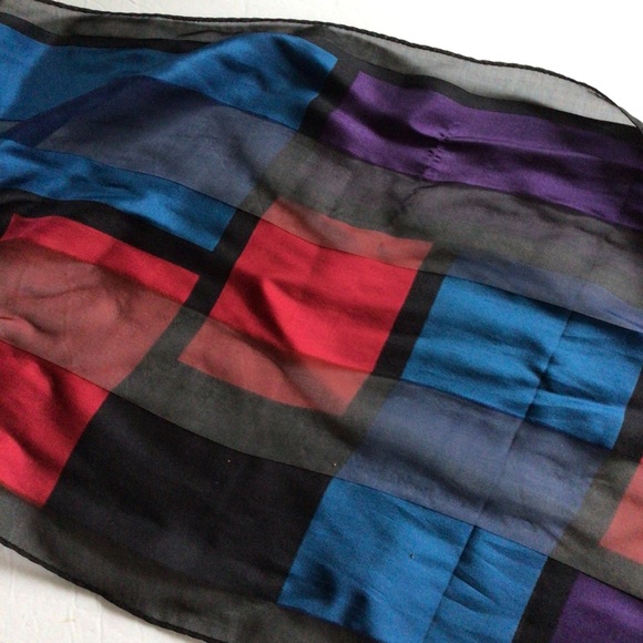 ACCESSORY STREET WINDOWPANE MULTI COLORED SILK NECK OR HAIR SCARF - Picture 8 of 10